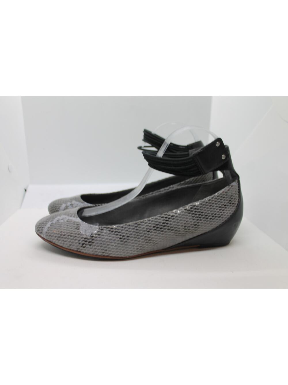 Tsubo Gylda Gray Snake and Black Leather Ankle Strap Ballet Flats sz 10 US